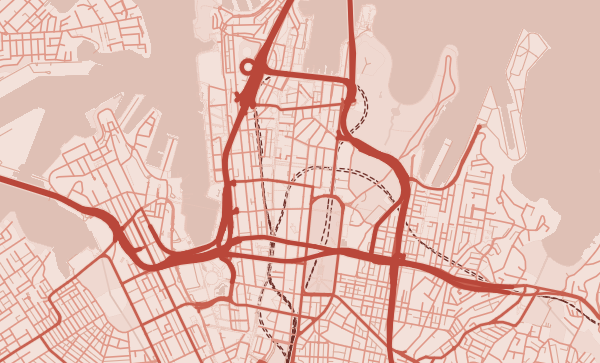 Sydney map in Coral style