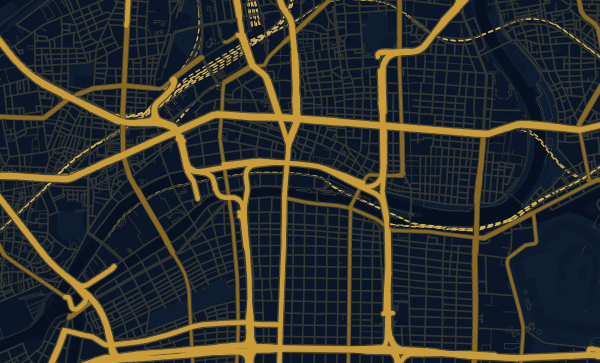 Osaka map in Midnight Blue style