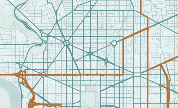 Washington DC map in Copper Patina style