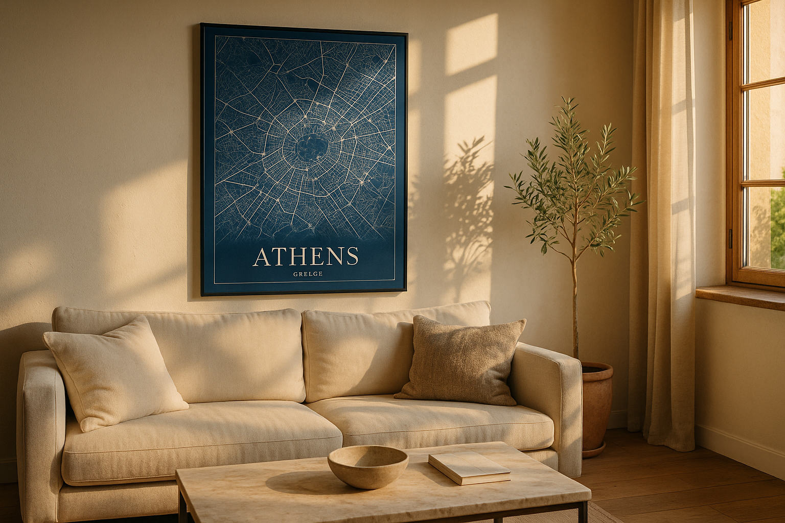Athens map poster in a living room